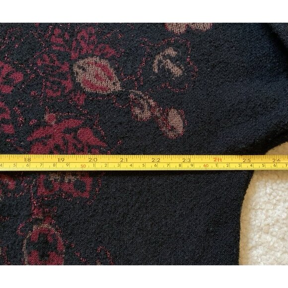 CHICO'S Sequin Beaded Cardigan Sweater Sz 3 (XL) Black/Red 3/4 Sleeve Faux Fur - Picture 14 of 16